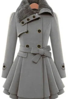 Online Women's Pea Coat Long Coat Duble Breasted Dress Coat Belted Winter Coat Warm Windproof Trench Coat Slim Fit Elegant Casual Jacket Long Sleeve Outerwear Women Coats & Trench Coats