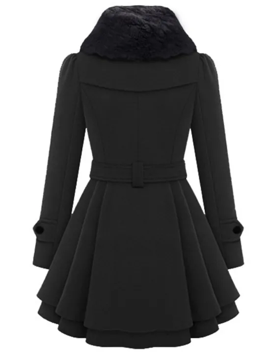 Online Women's Pea Coat Long Coat Duble Breasted Dress Coat Belted Winter Coat Warm Windproof Trench Coat Slim Fit Elegant Casual Jacket Long Sleeve Outerwear Women Coats & Trench Coats