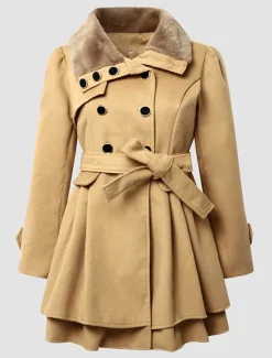 Online Women's Pea Coat Long Coat Duble Breasted Dress Coat Belted Winter Coat Warm Windproof Trench Coat Slim Fit Elegant Casual Jacket Long Sleeve Outerwear Women Coats & Trench Coats