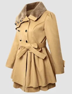 Online Women's Pea Coat Long Coat Duble Breasted Dress Coat Belted Winter Coat Warm Windproof Trench Coat Slim Fit Elegant Casual Jacket Long Sleeve Outerwear Women Coats & Trench Coats