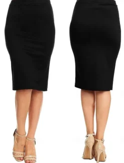 Best Women's Pencil Business Midi Skirts Solid Colored Office / Career Cotton Women Skirts