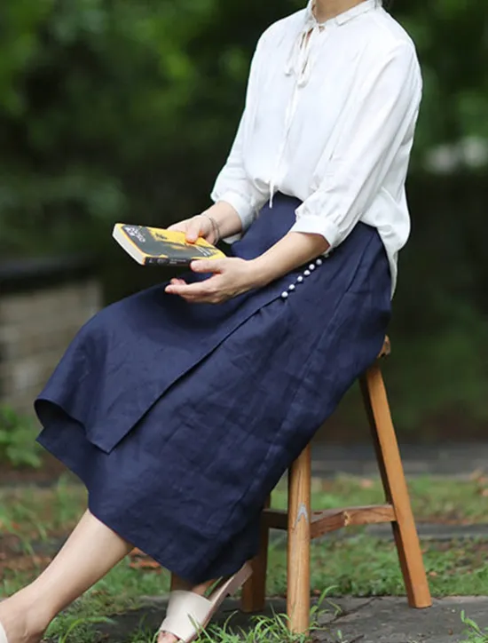 Online Women's Pencil Long Skirt Linen Skirts Fashion Streetwear Basic Casual Midi Skirts Solid Colored Split Ripped Asymmetric Hem Office / Career Street White Blue Brown Summer Linen Cotton And Linen Women Skirts