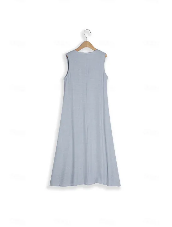 Discount Women's Pink Blue khaki Summer Spring Maxi long Dress Maxi Dress Cotton Linen Dresses Casual Dress Sundress Basic Modern Daily Weekend Loose Fit Plain V Neck Women Dresses