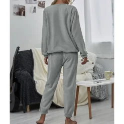 Sale Women's Pink Fleece Pajamas Nighty Pjs Sets 2 Pieces Pure Color Sport Simple Comfort Party Home Street Warm Gift Long Sleeve Hoodie Pant Elastic Waistband Winter Fall Home Outfits Women Pajama-Setter