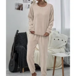 Sale Women's Pink Fleece Pajamas Nighty Pjs Sets 2 Pieces Pure Color Sport Simple Comfort Party Home Street Warm Gift Long Sleeve Hoodie Pant Elastic Waistband Winter Fall Home Outfits Women Pajama-Setter