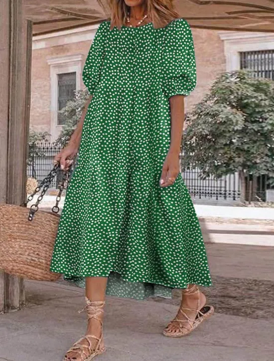 Clearance Women's Plaid Dress Casual Dress Plaid Print Crew Neck Midi Dress Vacation Half Sleeve Summer Women Vacation Dresses