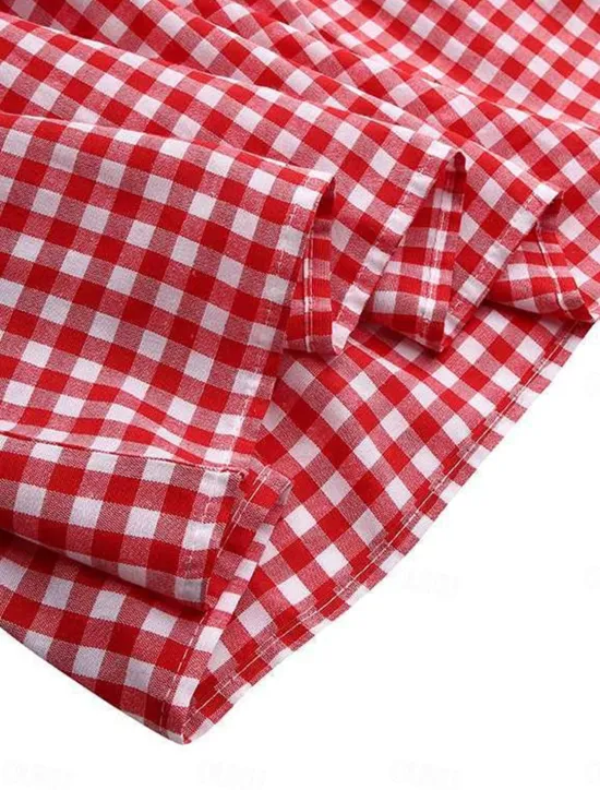 Clearance Women's Plaid Dress Casual Dress Plaid Print Crew Neck Midi Dress Vacation Half Sleeve Summer Women Vacation Dresses