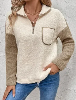Outlet Women's Plain Fashion Casual Long Sleeve High Neck Regular Tops Street Casual Going out Patchwork Fall Winter Women Hoodies & Sweatshirts