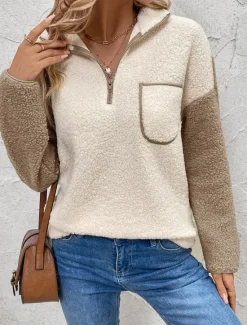 Outlet Women's Plain Fashion Casual Long Sleeve High Neck Regular Tops Street Casual Going out Patchwork Fall Winter Women Hoodies & Sweatshirts