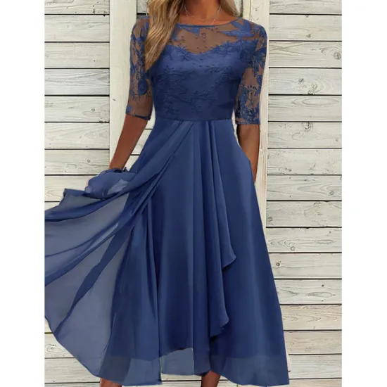 Discount Women's Plain Half Sleeve Party Comfy Elegant Wedding Guest Cocktail Party Dress Midi Dress Women Casual Dress