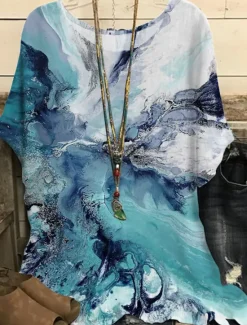 New Women's Plus Size Blouse Chiffon Vintage Streetwear Casual Print Dolman Sleeve Half Sleeve Regular Tops Crew Neck Vacation Daily Going out Black Light Green Gold Green Summer Spring Women Blouses & Shirts|Chiffon Tops