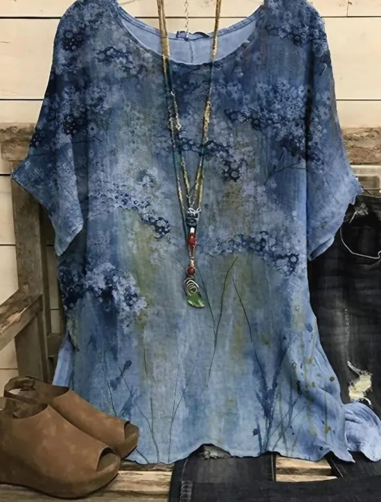 Outlet Women's Plus Size Blouse Chiffon Vintage Basic Holiday Floral Print Dolman Sleeve Short Sleeve Regular Tops Crew Neck Vacation Daily Weekend Pink Blue Green Gray Summer Spring Women Spring Tops|Chiffon Tops