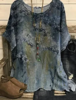 Outlet Women's Plus Size Blouse Chiffon Vintage Basic Holiday Floral Print Dolman Sleeve Short Sleeve Regular Tops Crew Neck Vacation Daily Weekend Pink Blue Green Gray Summer Spring Women Spring Tops|Chiffon Tops