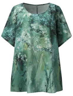 Outlet Women's Plus Size Blouse Chiffon Vintage Basic Holiday Floral Print Dolman Sleeve Short Sleeve Regular Tops Crew Neck Vacation Daily Weekend Pink Blue Green Gray Summer Spring Women Spring Tops|Chiffon Tops