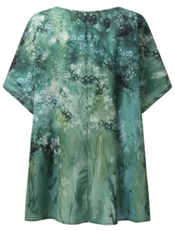Outlet Women's Plus Size Blouse Chiffon Vintage Basic Holiday Floral Print Dolman Sleeve Short Sleeve Regular Tops Crew Neck Vacation Daily Weekend Pink Blue Green Gray Summer Spring Women Spring Tops|Chiffon Tops