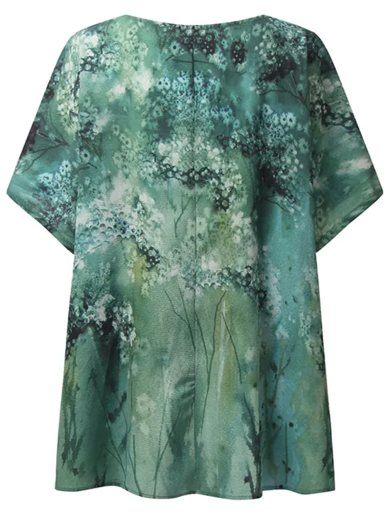 Outlet Women's Plus Size Blouse Chiffon Vintage Basic Holiday Floral Print Dolman Sleeve Short Sleeve Regular Tops Crew Neck Vacation Daily Weekend Pink Blue Green Gray Summer Spring Women Spring Tops|Chiffon Tops