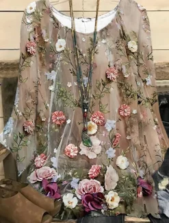 Best Women's Plus Size Blouse 3D Print Vintage Holiday Casual Floral Print Regular Tops Crew Neck Vacation Daily Black White Dark Green Green khaki Spring Fall Winter Women Spring Tops