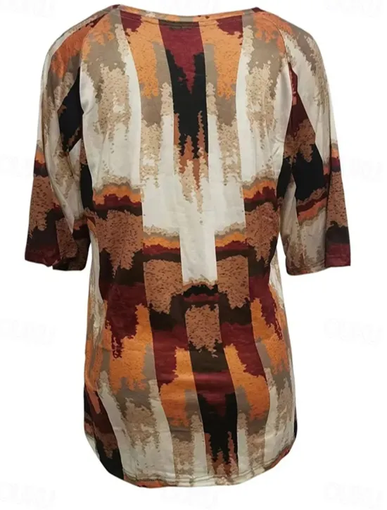 Sale Women's Plus Size Blouse Graphic Vintage Basic Casual Short Sleeve Dolman Sleeve Crew Neck Vacation Daily Weekend Print Blue Purple Brown Summer Spring Women Chiffon Tops