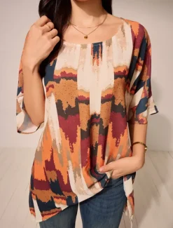 Sale Women's Plus Size Blouse Graphic Vintage Basic Casual Short Sleeve Dolman Sleeve Crew Neck Vacation Daily Weekend Print Blue Purple Brown Summer Spring Women Chiffon Tops