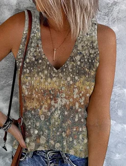 Clearance Women's Plus Size Camisole Tank Top Going Out Tops Vest Concert Tops Streetwear Casual Floral Buttons Print Sleeveless Regular Tops V Neck Holiday Light Green Blue Khaki Women Tank Tops & Camis