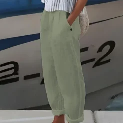 Discount Women's Plus Size Cotton Linen Shorts Linen-Inspired Pants Lined Shorts Simple Casual Comfort Long Natural Pure Color Micro-elastic Home Street White Blue Green Khaki Summer Spring Women Pants