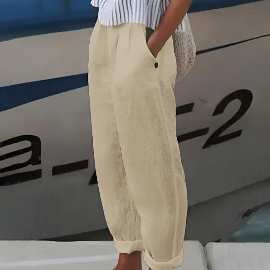 Discount Women's Plus Size Cotton Linen Shorts Linen-Inspired Pants Lined Shorts Simple Casual Comfort Long Natural Pure Color Micro-elastic Home Street White Blue Green Khaki Summer Spring Women Pants