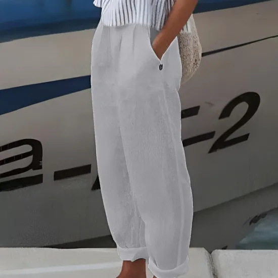 Discount Women's Plus Size Cotton Linen Shorts Linen-Inspired Pants Lined Shorts Simple Casual Comfort Long Natural Pure Color Micro-elastic Home Street White Blue Green Khaki Summer Spring Women Pants