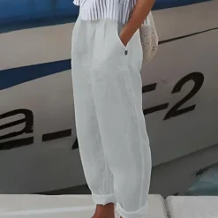 Discount Women's Plus Size Cotton Linen Shorts Linen-Inspired Pants Lined Shorts Simple Casual Comfort Long Natural Pure Color Micro-elastic Home Street White Blue Green Khaki Summer Spring Women Pants