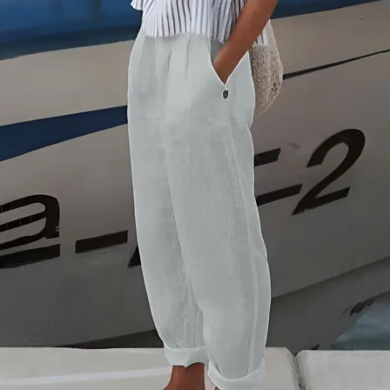 Discount Women's Plus Size Cotton Linen Shorts Linen-Inspired Pants Lined Shorts Simple Casual Comfort Long Natural Pure Color Micro-elastic Home Street White Blue Green Khaki Summer Spring Women Pants