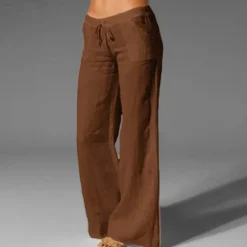 Best Women's Plus Size Cotton Linen Pants High Waist Solid Color Drawstring Wide Leg Comfy Breathable Quick Dry Micro-elastic Black White Dark Navy Blue Summer Spring Fall Loose Fit Women Pants