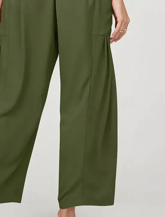 Discount Women's Plus Size Cotton Linen Shorts Linen-Inspired Pants Cotton Linen Pants Casual Daily Full Length High Waist High Rise Solid Colored Pocket Wide Leg Inelastic Daily Wear All Seasons Women Pants