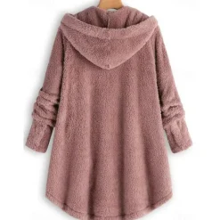 Discount Women's Plus Size Fleece Shirts Fleece Jacket Sports Teddy Pullover Fleece Solid Color Street Casual Hoodie Buttons Front Pocket Long Sleeve claret turmeric Black Navy Blue Fall Women Sleepwear