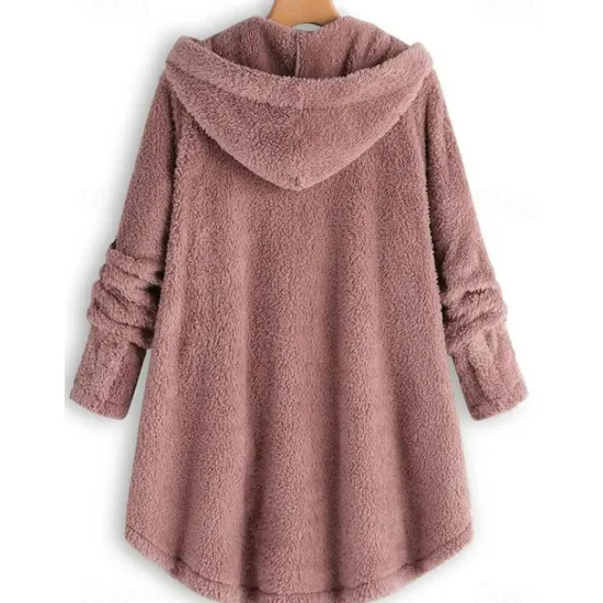 Discount Women's Plus Size Fleece Shirts Fleece Jacket Sports Teddy Pullover Fleece Solid Color Street Casual Hoodie Buttons Front Pocket Long Sleeve claret turmeric Black Navy Blue Fall Women Sleepwear