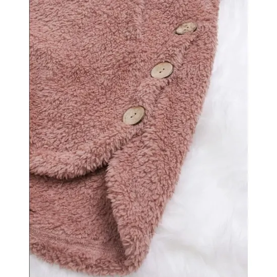 Discount Women's Plus Size Fleece Shirts Fleece Jacket Sports Teddy Pullover Fleece Solid Color Street Casual Hoodie Buttons Front Pocket Long Sleeve claret turmeric Black Navy Blue Fall Women Sleepwear