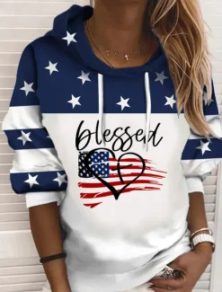 Outlet Women's Plus Size Hoodie Pullover Heart Leopard Cat Casual Sports Drawstring Print Active Vintage Streetwear Long Sleeve Without Lining Micro-elastic Comfrt Breathable Soft Fabric Women Independence Day Top