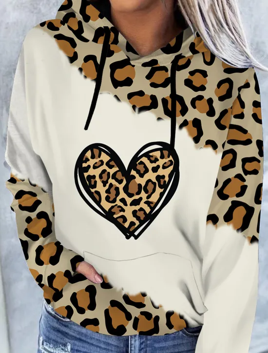 Outlet Women's Plus Size Hoodie Pullover Heart Leopard Cat Casual Sports Drawstring Print Active Vintage Streetwear Long Sleeve Without Lining Micro-elastic Comfrt Breathable Soft Fabric Women Independence Day Top