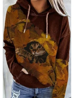 Outlet Women's Plus Size Hoodie Pullover Heart Leopard Cat Casual Sports Drawstring Print Active Vintage Streetwear Long Sleeve Without Lining Micro-elastic Comfrt Breathable Soft Fabric Women Independence Day Top