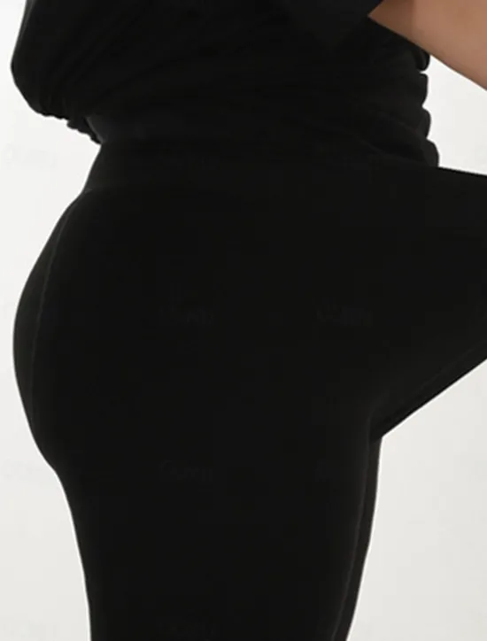 Discount Women's Plus Size Leggings Fashion Simple Full Length High Waist Plain High Cut Thermal Warm Soft Comfortable Stretchy Outdoor Home Daily Grey Black Fall Winter Plus Size Women Leggings