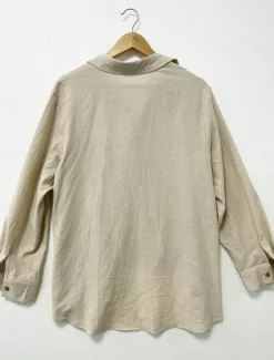 Women's Plus Size Linen-Inspired Shirts Blouse Solid Color Casual Long Sleeve Shirt Collar Regular Tops Daily Pocket Spring & Fall Women Shirts