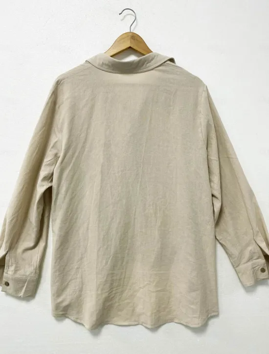 Women's Plus Size Linen-Inspired Shirts Blouse Solid Color Casual Long Sleeve Shirt Collar Regular Tops Daily Pocket Spring & Fall Women Shirts