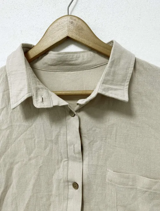 Women's Plus Size Linen-Inspired Shirts Blouse Solid Color Casual Long Sleeve Shirt Collar Regular Tops Daily Pocket Spring & Fall Women Shirts