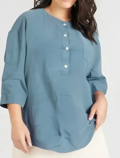 Clearance Women's Plus Size Linen-Inspired Shirts Blouse Solid Color Casual 3/4 Length Sleeve Shirt Collar Regular Tops Daily Spring & Fall Women Shirts