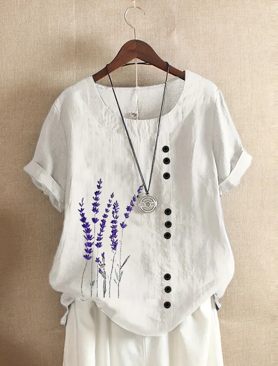 Sale Women's Plus Size Linen-Inspired Shirts T Shirt Flower Casual Short Sleeve Crew Neck All Seasons Women Shirts