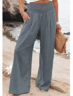Outlet Women's Plus Size Loungewear Pants Fashion Casual Soft Pure Color Pocket Pant Vacation Home Daily Long Pant Black White Light Green Pink Army Green Summer Spring Women Pants