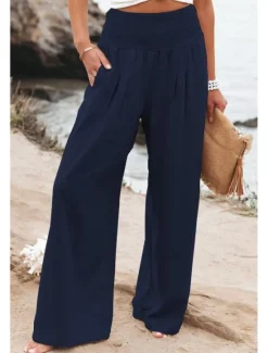 Outlet Women's Plus Size Loungewear Pants Fashion Casual Soft Pure Color Pocket Pant Vacation Home Daily Long Pant Black White Light Green Pink Army Green Summer Spring Women Pants