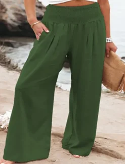 Outlet Women's Plus Size Loungewear Pants Fashion Casual Soft Pure Color Pocket Pant Vacation Home Daily Long Pant Black White Light Green Pink Army Green Summer Spring Women Pants