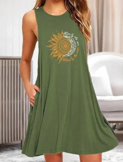 Hot Women's Plus Size Loungewear Nightgown Nightshirt Dress Flower Basic Casual Comfort Home Daily Vacation Cotton Breathable Crew Neck Sleeveless Pocket Summer Spring Home Outfits Women Sleepwear