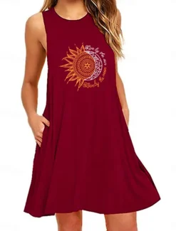 Hot Women's Plus Size Loungewear Nightgown Nightshirt Dress Flower Basic Casual Comfort Home Daily Vacation Cotton Breathable Crew Neck Sleeveless Pocket Summer Spring Home Outfits Women Sleepwear