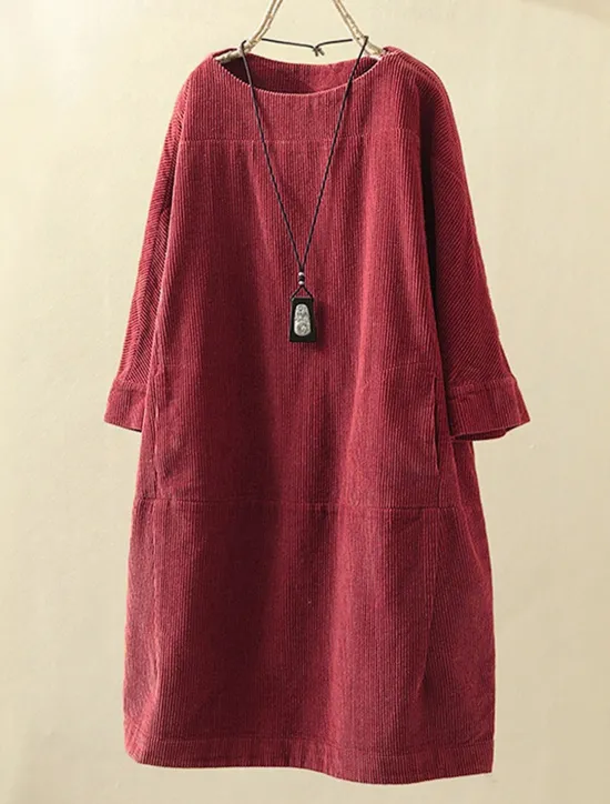 New Women's Plus Size Mini Dress Linen-Inspired Dresses Casual Dress Casual Daily Form Fit 3/4 Length Sleeve Crew Neck Black Rusty Red Red Blue Spring Fall Women Dresses