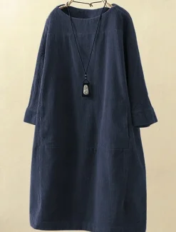 New Women's Plus Size Mini Dress Linen-Inspired Dresses Casual Dress Casual Daily Form Fit 3/4 Length Sleeve Crew Neck Black Rusty Red Red Blue Spring Fall Women Dresses